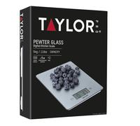 Taylor Pro Digital Kitchen Food Scales with Ultra Thin Design, Compact Professional Standard Tare Feature with Precision Accuracy, Pewter Glass, Weighs 5 kg Capacity, Grey