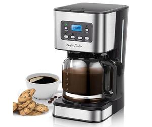 Taylor Swoden Filter Coffee Machine, Drip Coffee Maker with Programmable 24hr Timer, Keep Warm & Anti-Drip, Reusable Filter Fast Brewing - Darcy 950W 1.5 L Black Stainless Steel