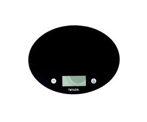 Taylor Ultra Slim Round Glass Kitchen Food Scales, Compact Professional Standard Tare Feature with Precision Accuracy, Black, 5 kg/11 lbs Capacity