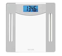 Taylor Weight Tracking Smart Scale for Body Weight with Bluetooth Sync, 400 lb Capacity, HSA/FSA Eligible, Glass & Metallic Silver Platform, Blue Backlit Display, Syncs with WeighSync App, Clear