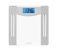 Taylor Weight Tracking Smart Scale for Body Weight with Bluetooth Sync, 400 lb Capacity, HSA/FSA Eligible, Glass & Metallic Silver Platform, Blue Backlit Display, Syncs with WeighSync App, Clear
