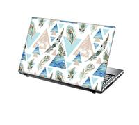 TaylorHe 15.6 inch 15 inch Laptop Skin Vinyl Decal with Colorful Patterns and Leather Effect Laminate MADE IN England Feathers Blue