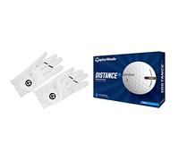 TaylorMade Men's Stratus Tech Golf Glove (2 Pack), White, Medium/Large & Distance+ Golf Balls 2021