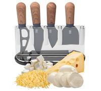 Taylors Eye Witness 4 Piece Cheese Knife Set & Block - Stylish Cheese Knives Gift Box Set. with Elegant Walnut Wood Effect, Peardrop Shape Handles & Transparent Acrylic Holder. 2 Year Guarantee