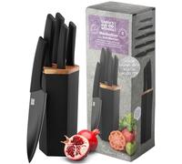Taylors Eye Witness 5 Piece Knife Block Set - Razor Sharp Black Kitchen Knives with Stylish Hexagonal Block. Stainless Steel Precision, Scratch-Resistant Coated Blades with Soft Touch Handles