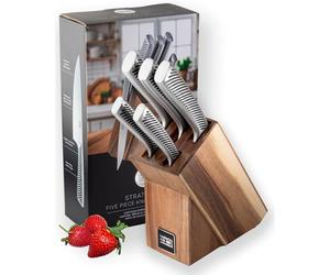 Taylors Eye Witness 5 Piece Knife Block Set - Razor Sharp Full Metal Kitchen Knives with Stylish Acacia Wood Storage. Stainless Steel Precision, Durable, Includes Paring, Chef, Bread & Carving Knives