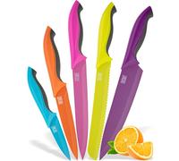 Taylors Eye Witness 5 Piece Non-Stick Knife Set Paring, All Purpose, Carving, Bread & Chefs Stainless Steel Knives. A Rainbow of Colourful Sharp Blades, Soft Grip Handles. 2 Year Guarantee.
