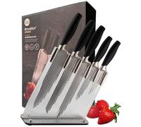 Taylors Eye Witness 5pc Brooklyn Knife Block Set - Sharp & Durable Precision Kitchen Knives with Nickel Finish Bolster. Reeded Storage Block Includes Chef, Bread, Carving, All Purpose & Paring Knives