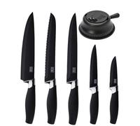 Taylors Eye Witness 5pc Kitchen Knife Gift Set - Brooklyn Chrome Coloured Bolsters, Matching Razor Sharp Jet Black Blades. Soft Grip Handles. 2yr Peace of Mind. Extra Sharpener for Knives