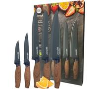 Taylors Eye Witness 5pc Walnut Look Presentation Knife Set - Brooklyn Anti-Bacterial Non Stick Blue Blades. Paring, All-Purpose, Chefs, Serrated Bread & Carving Knife with Bonus Knife Sharpener