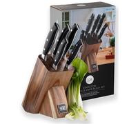 Taylors Eye Witness 6 PCE Kitchen Knife Block Set - 5 Useful Knives, Acacia Wood Block. Stainless Steel Precision, Full Tang & Durable. Including Paring, Veg, Chef, Bread & Carving Knives