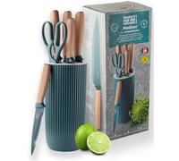 Taylors Eye Witness 6 Piece Knife Block Set - Razor Sharp Blue Kitchen Knives with Stylish Ribbed Block. Stainless Steel Precision, Scratch-Resistant Coated Blades with Soft Touch Wooden-Look Handles