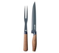 Taylors Eye Witness Brooklyn Walnut 2-Piece Carving Knife & Fork Set - Professional Stainless Steel Kitchen Knife Set for Meat, Turkey & Roasts. Nonstick Blades with Walnut-Effect Soft Touch Handles