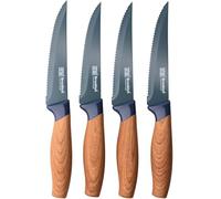 Taylors Eye Witness Brooklyn Walnut Steak Knife Set of 4 - Razor Sharp Serrated Steak Knives with Nonstick Coated Blades & Soft Grip Handles. Stylish & Heavy Duty Dinner Knife Set. Corrosion Free