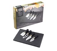 Taylors Eye Witness Cheese Knife Set with Slate Board - [Brass] Brooklyn 4-Piece Knives for Soft, Hard, Grating & Fresh Cheeses. Stainless Steel Blades. Soft Grip Handles. 2 Year Guarantee.