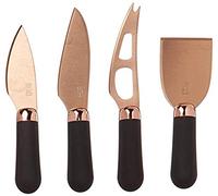 Taylors Eye Witness Cheese Knife Set with Slate Board - [Rose Gold] Brooklyn 4-Piece Knives for Soft, Hard, Grating & Fresh Cheeses. Titanium Plated Blades. Soft Grip Handles. 2 Year Guarantee.