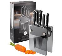 Taylors Eye Witness Coniston 5-Piece Knife Block Set - Ultra Sharp Kitchen Knives with Smoked Glass & Black Wood Block - Chef, Paring, Vegetable, Bread & Carving Knives