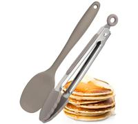 Taylors Eye Witness Grey Mini Silicone Tongs & Spoon Set - Dishwasher Safe. Sturdy Build, Non-Scratch Heads. Handy Utensil Kitchen Tool Trio. Odour, Stain & Heat Resistant. 5 Year Guarantee.