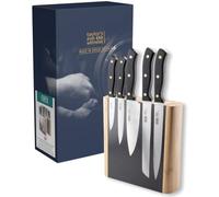 Professional Magnetic Block Knife Set - Full Tang, Triple Brass Rivet, High Carbon Steel. UK Made Chef’s Knife, Carving Knife, Bread Knife, Small Cooks Knife, Vegetable Knife. Solid Wood Holder.