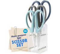 Taylors Eye Witness Multi-Purpose 3 Piece Scissor Set - Stainless Steel, Light Blue, Dark Blue & Grey Handles, Acrylic Stand
