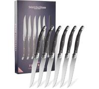 Taylors Eye Witness Premium Steak Knives Set of 6 - Stainless Steel Steak Knife with Sharp Serrated Blade and Ergonomic Grey Pakkawood Handle, Durable - Effortless Slicing for Meat & More
