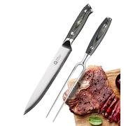 Taylors Eye Witness Quantum Pakka Wood Fork & Carving Knife Set - 2pc Sharpe, Premium High Hardness Exotic Super-Steel Core, Between 66 Premium Steel Alloy Layers, Damascus Hamaguriba Grind Profile.