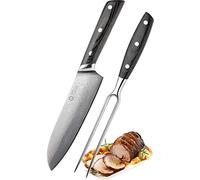 Taylors Eye Witness Quantum Pakka Wood Fork & Carving Knife Set - 2pc Sharpe, Premium High Hardness Exotic Super-Steel Core, Between 66 Premium Steel Alloy Layers, Damascus Hamaguriba Grind Profile.