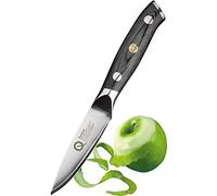 Taylors Eye Witness Quantum Pakka Wood Handle Paring Knife - 9cm / 3.5” Blade. Premium High Hardness Exotic Super-Steel Core, Between 66 Premium Steel Alloy Layers, Damascus Hamaguriba Grind Profile.