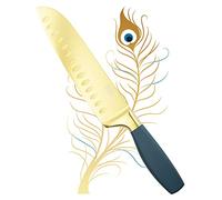 Taylors Eye Witness Stunning Satin Gold Coloured Asian Santoku Knife - Great Looking Kitchen Utility Knives. 17cm/7” Razor Sharp Titanium Blade. Comfortable Peacock Coloured Handle. 5 Yr Guarantee.