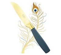 Taylors Eye Witness Stunning Satin Gold Coloured Paring Knife - Great Looking Kitchen Knives. 8.5cm/3.5” Razor Sharp Titanium Nitride Blade. Comfortable Peacock Coloured Handle. 5 Yr Guarantee.