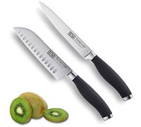 Taylors Eye Witness Syracuse Asian Kitchen Knife Set - Chefs Santoku 13cm/5” & Cooks All Purpose 13cm/5” Cutting Edge, Multi Use. Ultra Fine, Razor Sharp Blade. Soft Textured Grip Matte Black Handle.