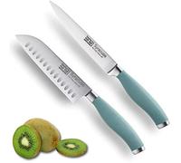 Taylors Eye Witness Syracuse Asian Kitchen Knife Set - Chefs Santoku 13cm/5” & Cooks All Purpose 13cm/5” Cutting Edge, Multi Use. Ultra Fine, Razor Sharp Blade. Soft Grip Aqua Blue Handle.