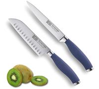 Taylors Eye Witness Syracuse Asian Kitchen Knife Set - Chefs Santoku 13cm/5” & Cooks All Purpose 13cm/5” Cutting Edge, Multi Use. Ultra Fine, Razor Sharp Blade. Soft Textured Grip Denim Blue Handle.