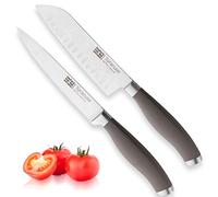 Taylors Eye Witness Syracuse Asian Kitchen Knife Set - Chefs Santoku 13cm/5” & Cooks All Purpose 13cm/5” Cutting Edge, Multi Use. Ultra Fine, Razor Sharp Blade. Soft Textured Grey Handle Tactile Grip.