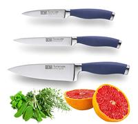 Taylors Eye Witness Syracuse Kitchen Knife 3pce Set - Paring 9cm/3.5”, Chefs 15cm/6” & Cooks All Purpose 13cm/5” Cutting Edge. Ultra Fine, Razor Sharp Blade. Soft Textured Grip Denim Blue Handle.