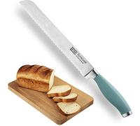 Taylors Eye Witness Syracuse Scalloped Bread Kitchen Knife - Professional 20cm/8” Cutting Edge, Multi Use. Ultra Fine Blade, Precision Ground Razor Sharp. Soft Textured Grip. Aqua Blue Handle.