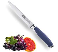 Taylors Eye Witness Syracuse Serrated Utility Kitchen Knife - Professional 13cm/5” Cutting Edge, Multi Use. Ultra Fine Toothed, Razor Sharp Blade. Soft Textured Grip Denim Blue Handle.