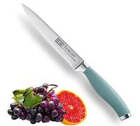 Taylors Eye Witness Syracuse Serrated Utility Kitchen Knife - Professional 13cm/5” Cutting Edge, Multi Use. Ultra Fine Blade, Precision Ground Razor Sharp. Soft Textured Grip. Aqua Blue Handle.