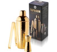 Taylor's Eye Witness Taproom 3pcs Gold Coloured Hammered Stainless-Steel Cocktail Shaker Set - Includes 500ml (17.5fl oz) Metal Cobbler Shaker, 25ml/40ml Double Jigger & Ice Tongs.
