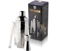 Taylor's Eye Witness Taproom 3pcs Silver Coloured Hammered Stainless-Steel Cocktail Shaker Set - Includes 500ml (17.5fl oz) Metal Cobbler Shaker, 25ml/40ml Double Jigger & Ice Tongs.
