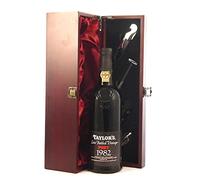 Taylor's Late Bottled Vintage Port 1982 in a silk lined wooden box with four wine accessories, 1 x 750ml