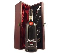 Taylor's Late bottled Vintage Port 1986 in a silk lined wooden box with four wine accessories, 1 x 750ml