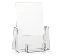 taymar DIN A5 brochure Stand, Flyer Stand with Business Card Compartment, Transparent brochure Holder Plus Business Card Holder