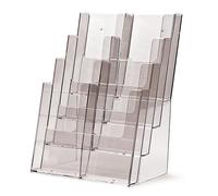 TAYMAR Table Leaflet Stand, A4 Format (4 Compartments) on 4 Levels Including Compartment Dividers for Optional Conversion to DIN Long (DL) - Trifold with 8 Compartments - Transparent