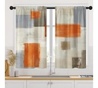 Tayney Beige Orange Painting Kitchen Curtains 45 Inch Length Grey Gray Window Short Tier Curtains Over Sink Set of 2, Contemporary Curtain, Abstract Kitchen Decor 42x45 Inch