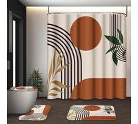 Tayney Boho Mid Century Shower Curtain Set, 4 Pcs, Boho Vintage, Geometric, Waterproof, 72" x 72", Unisex, Bathroom