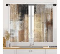 Tayney Brown Beige Kitchen Curtains 45 Inch Length Modern Abstract Painting Art Window Short Tier Curtains Over Sink Set of 2, Grey Contemporary Vintage Small Kitchen Decor 42x45 Inch