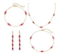 TaYolnFaSo 4 Pcs/2 Pcs Emerald-cut Cubic Zirconia Jewelry Set for Women Gold Artificial Crystal Necklace Earrings Bracelet Anklet Set Birthstone CZ Jewelry Gift for Wedding Prom Birthday, 18k Gold