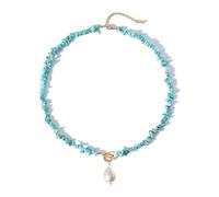 TaYolnFaSo Baroque Pearl Turquoise Toggle Necklaces for Women 18k Gold Plated Paperclip Chain Necklace Raw Beaded Choker Pendant Natural Freshwater Pearl Jewelry Gift for Her, 18k Real Gold Plated