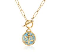 TaYolnFaSo Gold Zodiac Necklace Paperclip Toggle Pendant 18k Real Gold Plated 12 Constellation Horoscope Paper Clip Chain Necklace Enamel Zodiac Sign Toggle Paperclip Jewelry Birthday Gift for Women